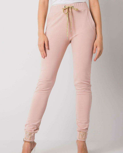 Glamorous High-Waist Sweatpants with Rhinestone Details and Adjustable Tie