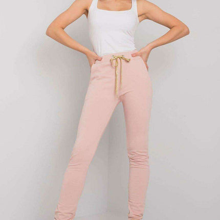 Glamorous High-Waist Sweatpants with Rhinestone Details and Adjustable Tie