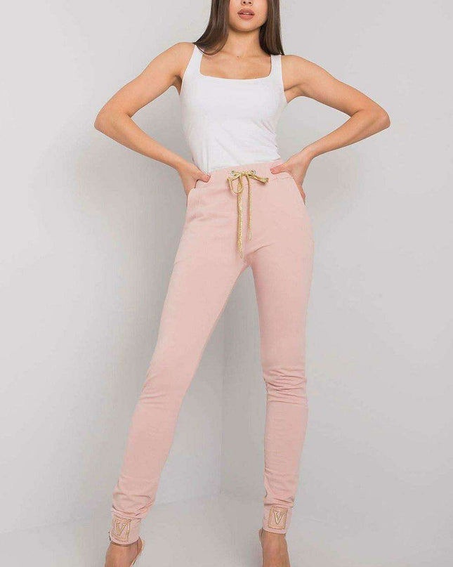 Glamorous High-Waist Sweatpants with Rhinestone Details and Adjustable Tie