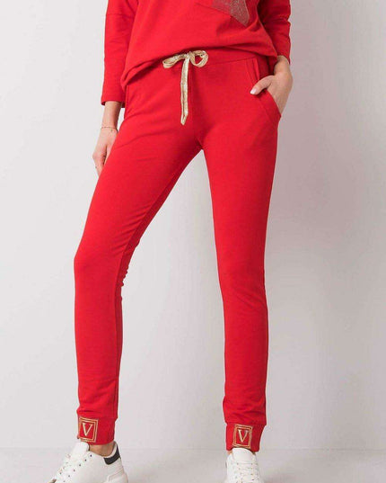 Glamorous High-Waist Sweatpants with Rhinestone Details and Adjustable Tie