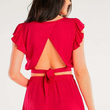 Elegant Viscose Back-Tie Blouse with Ruffled Sleeves