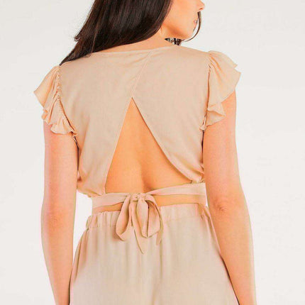 Elegant Viscose Back-Tie Blouse with Ruffled Sleeves