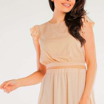 Elegant Viscose Back-Tie Blouse with Ruffled Sleeves