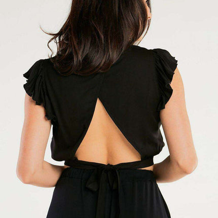 Elegant Viscose Back-Tie Blouse with Ruffled Sleeves