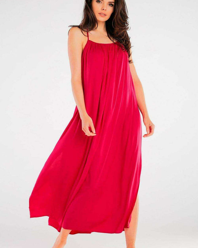 Effortlessly Chic Viscose Maxi Dress with Statement Ring Detail