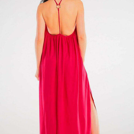Effortlessly Chic Viscose Maxi Dress with Statement Ring Detail