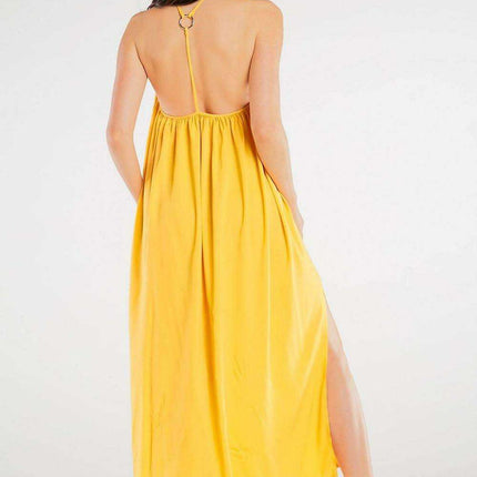 Effortlessly Chic Viscose Maxi Dress with Statement Ring Detail