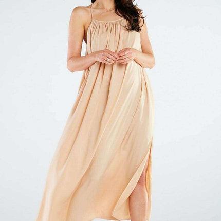 Effortlessly Chic Viscose Maxi Dress with Statement Ring Detail