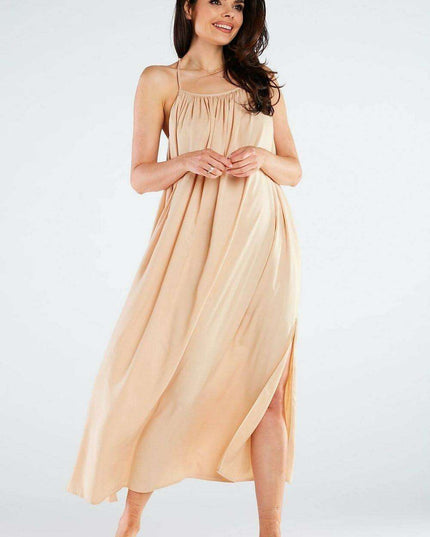 Effortlessly Chic Viscose Maxi Dress with Statement Ring Detail