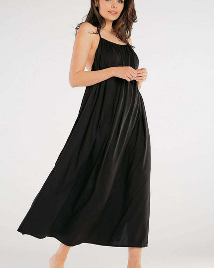 Effortlessly Chic Viscose Maxi Dress with Statement Ring Detail