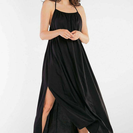 Effortlessly Chic Viscose Maxi Dress with Statement Ring Detail