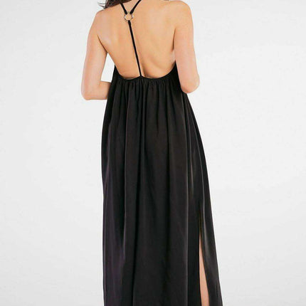 Effortlessly Chic Viscose Maxi Dress with Statement Ring Detail