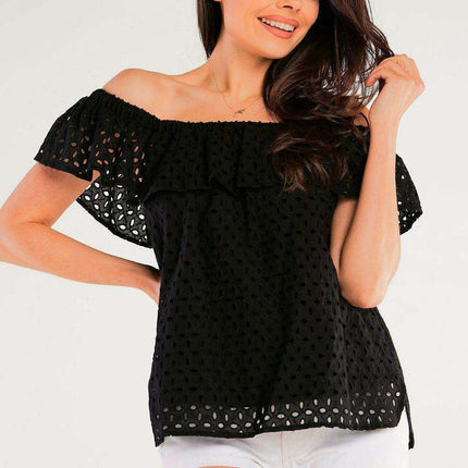 Elegant Spanish-Style Ruffle Cotton Top