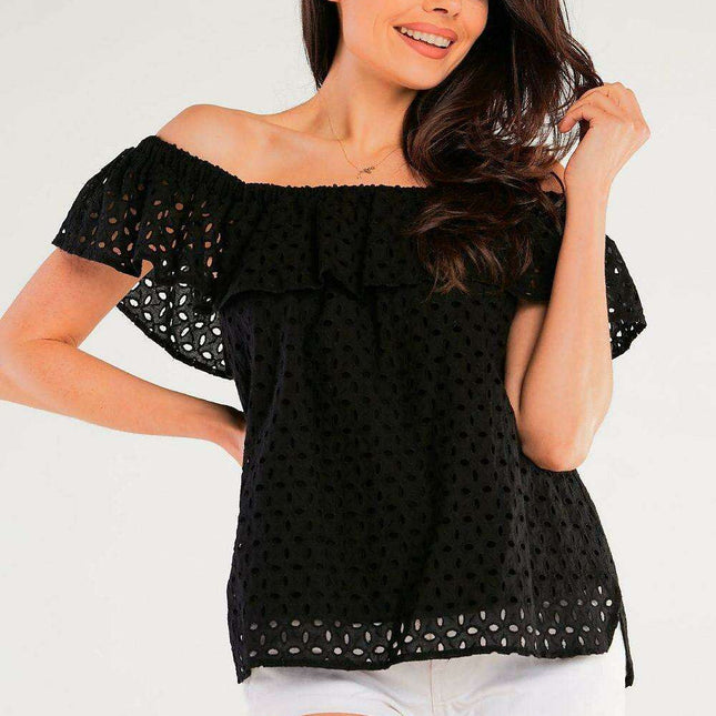 Elegant Spanish-Style Ruffle Cotton Top