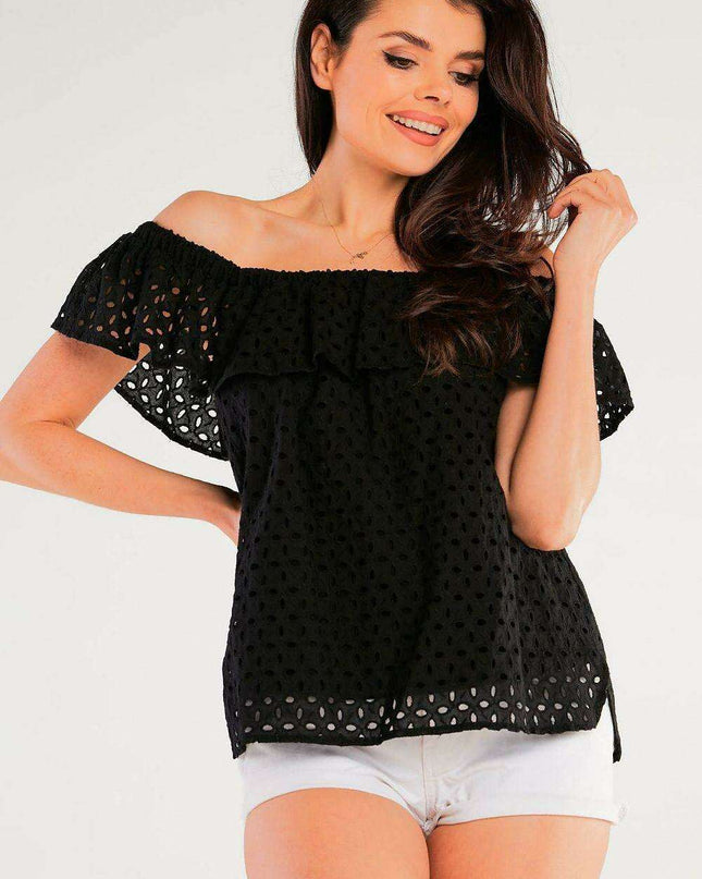 Elegant Spanish-Style Ruffle Cotton Top