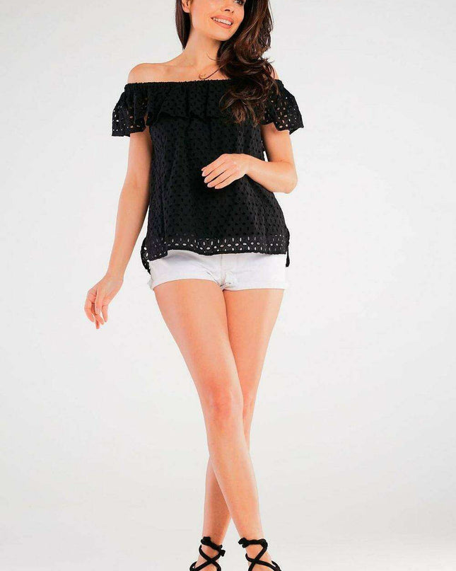 Elegant Spanish-Style Ruffle Cotton Top