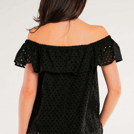Elegant Spanish-Style Ruffle Cotton Top