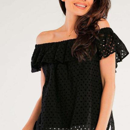 Elegant Spanish-Style Ruffle Cotton Top
