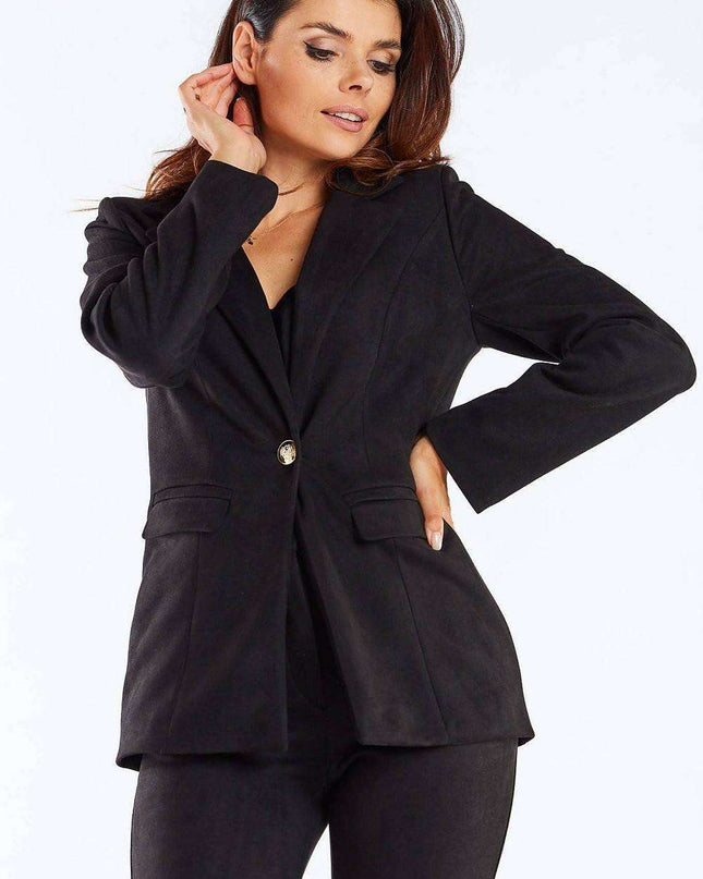 Golden Button Shawl Collar Suit Jacket for Women