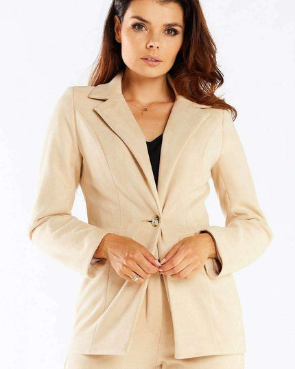 Golden Button Shawl Collar Suit Jacket for Women