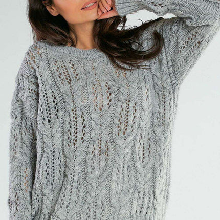 Elegant Openwork Boat Neck Sweater