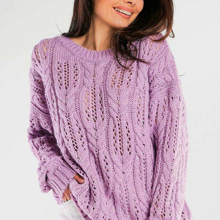 Elegant Openwork Boat Neck Sweater