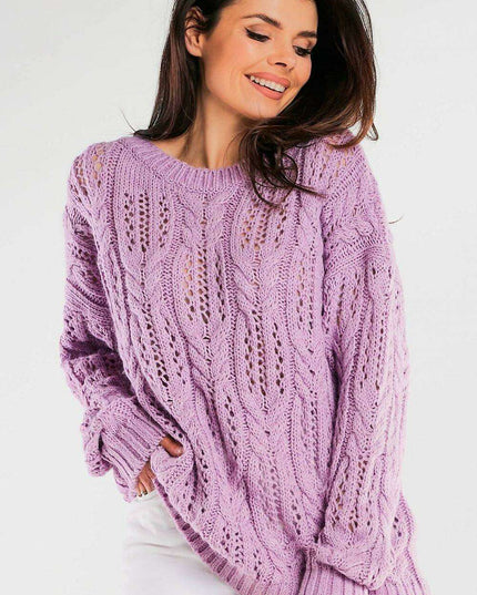 Elegant Openwork Boat Neck Sweater