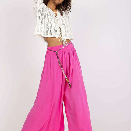 Sophisticated Viscose High-Waisted Wide Leg Trousers with Stylish Tie Belt