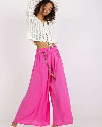 Sophisticated Viscose High-Waisted Wide Leg Trousers with Stylish Tie Belt