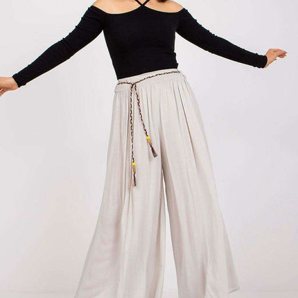 Sophisticated Viscose High-Waisted Wide Leg Trousers with Stylish Tie Belt