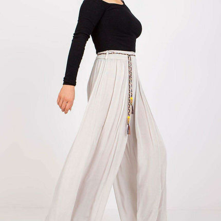 Sophisticated Viscose High-Waisted Wide Leg Trousers with Stylish Tie Belt
