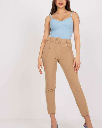 Elegant High Waisted Pants With Chic Belt And Pockets