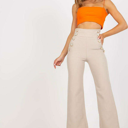 Elegant High Waisted Women's Trousers Decorative Buttons