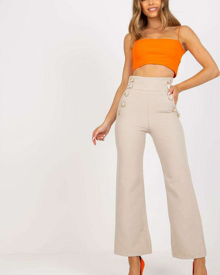 Elegant High Waisted Women's Trousers Decorative Buttons