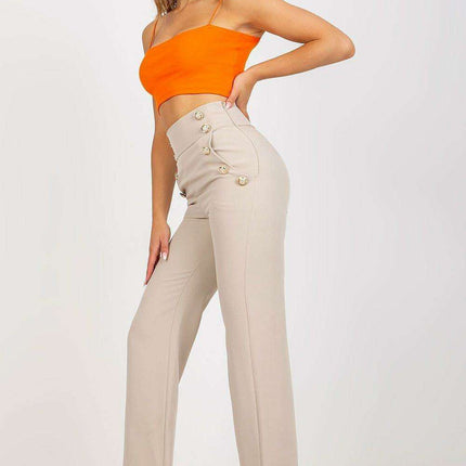Elegant High Waisted Women's Trousers Decorative Buttons