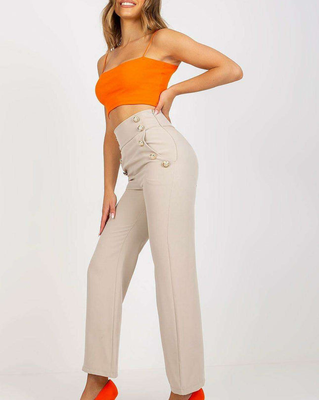 Elegant High Waisted Women's Trousers Decorative Buttons