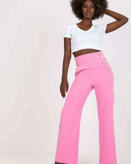 Elegant High Waisted Women's Trousers Decorative Buttons