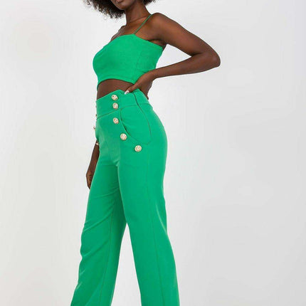 Elegant High Waisted Women's Trousers Decorative Buttons