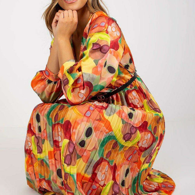 Elegant Pleated Long Sleeve Dress With Envelope Neckline