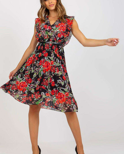 Pleated Summer Dress Sweetheart Neckline And Ruffle Sleeves