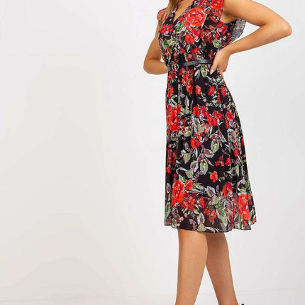 Pleated Summer Dress Sweetheart Neckline And Ruffle Sleeves