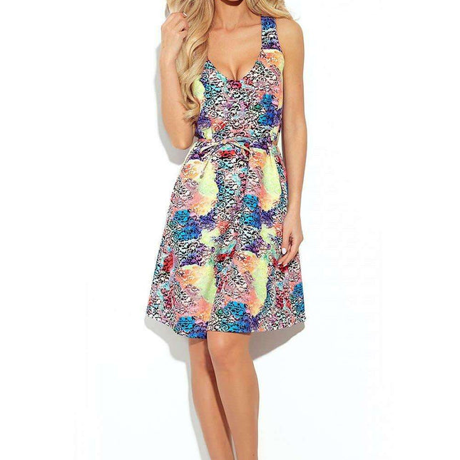 Vibrant Mandala Trapeze Dress in Blue and Pink by Numoco