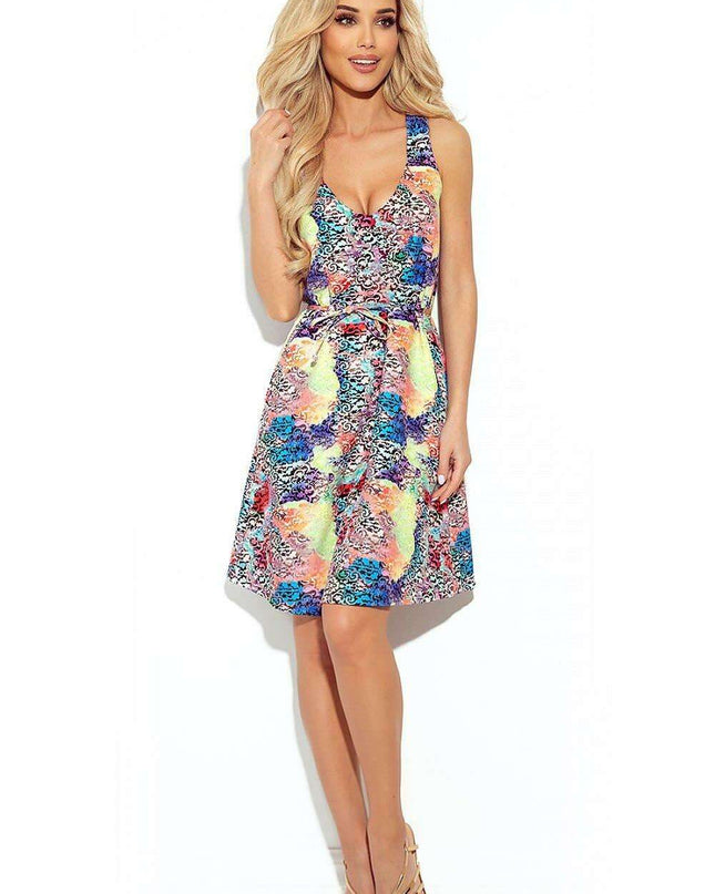 Vibrant Mandala Trapeze Dress in Blue and Pink by Numoco