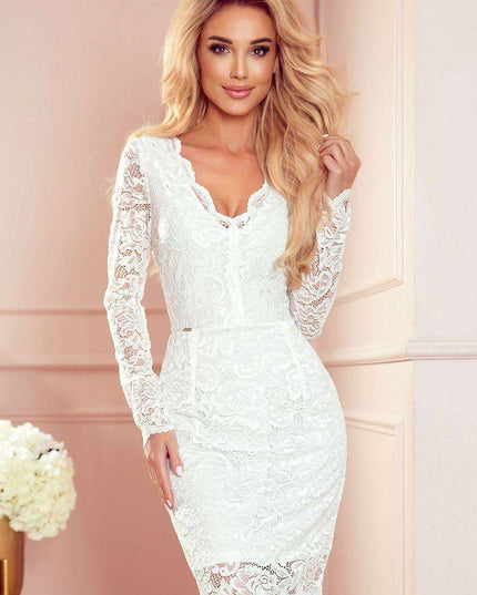 Elegant Forest Green Lace Evening Gown by Chic Numoco: A Touch of Sophistication