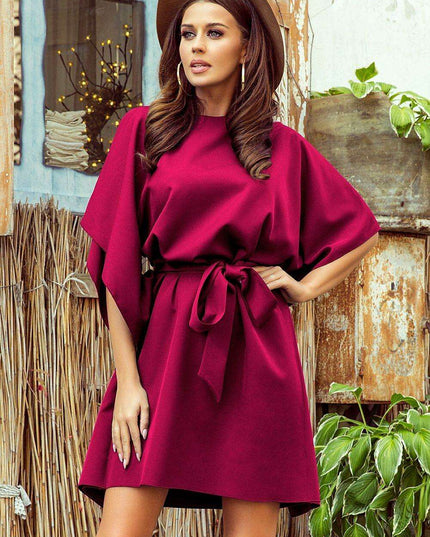 Olive Green Butterfly Dress with Belt by Numoco