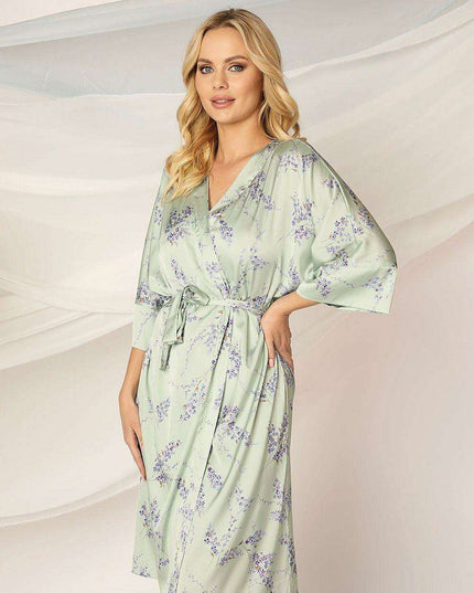 Luxurious Elbow-Length Green Satin Bathrobe - Unikat Comfort Elegance