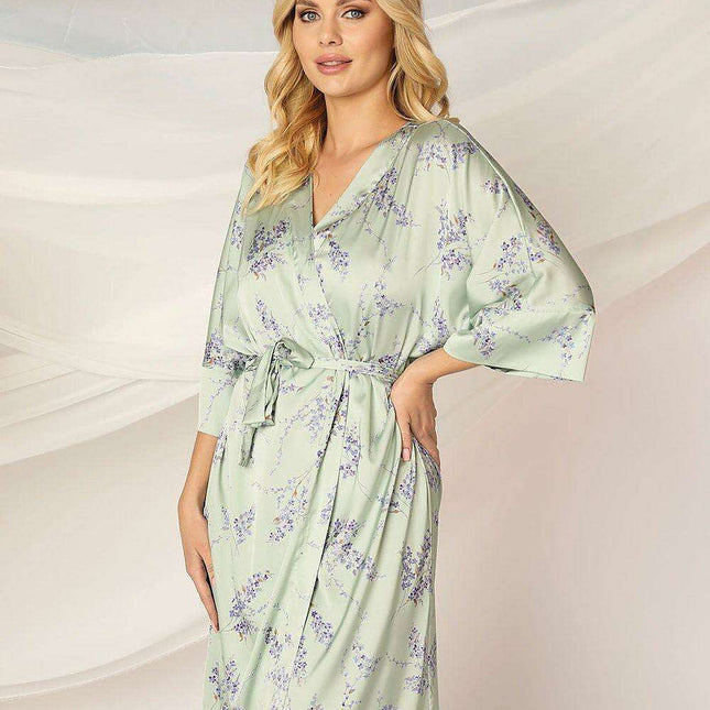 Luxurious Elbow-Length Green Satin Bathrobe - Unikat Comfort Elegance