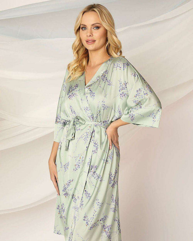 Luxurious Elbow-Length Green Satin Bathrobe - Unikat Comfort Elegance