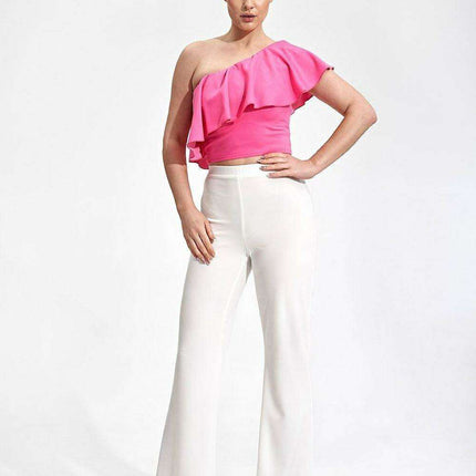 Elegant Asymmetric Ruffle Crop Top for a Fashion-Forward Look
