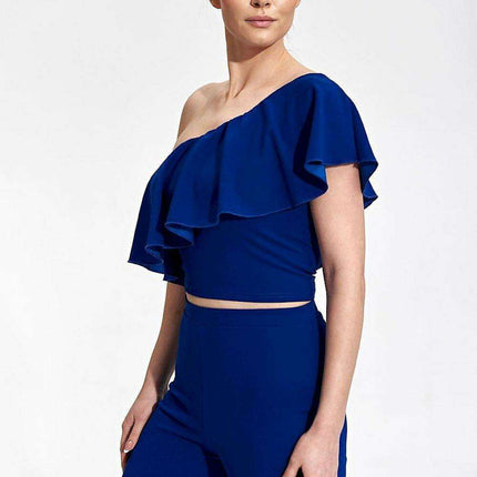 Elegant Asymmetric Ruffle Crop Top for a Fashion-Forward Look